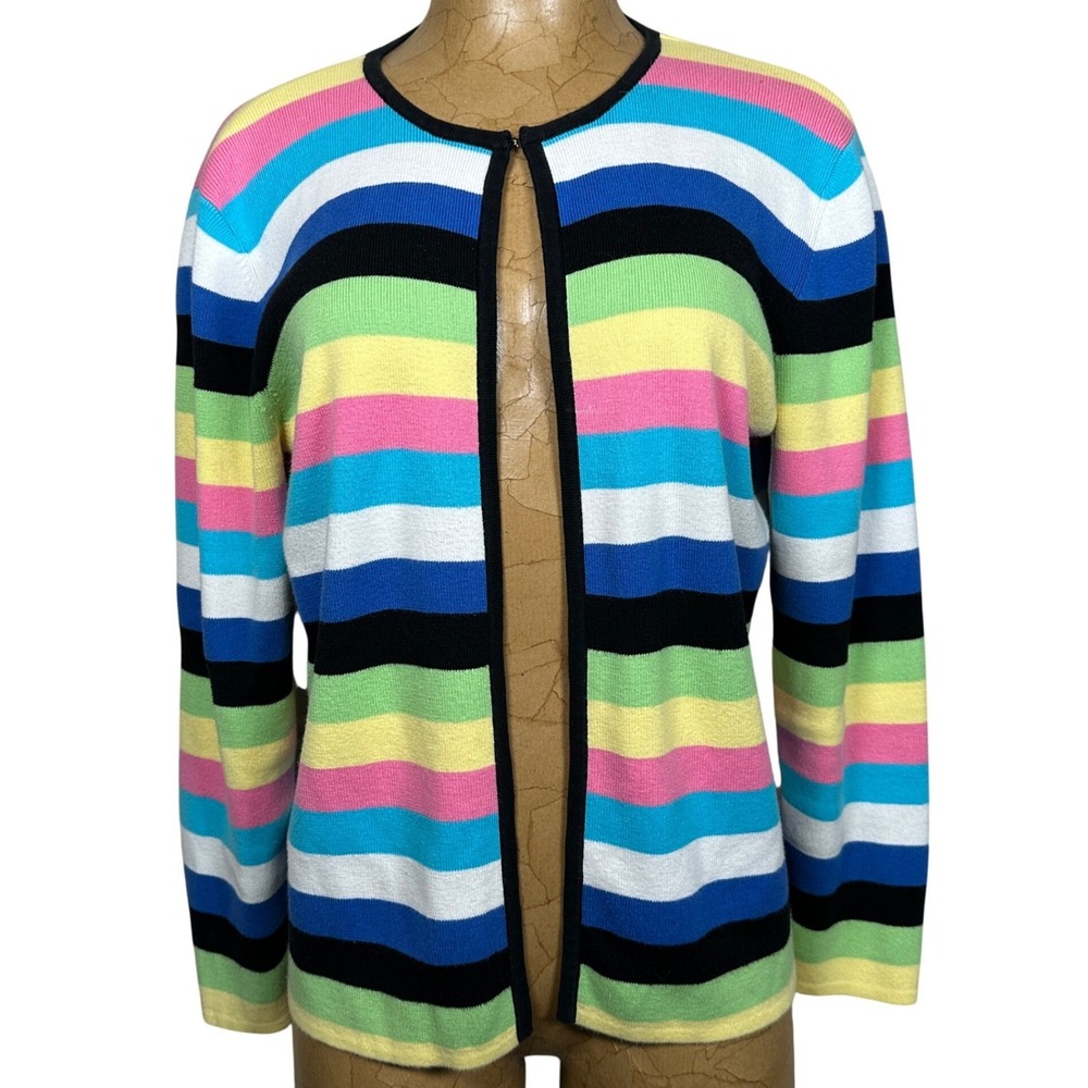 Large Rainbow Stripe Cotton Knit Cardigan Sweater Spring Preppy Maximalist Color